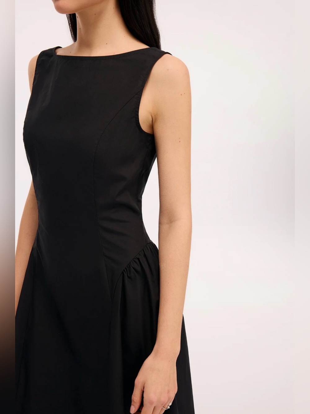 NWT Commense Sleeveless Black A-Line Cotton Midi Dress - Picture 2 of 10